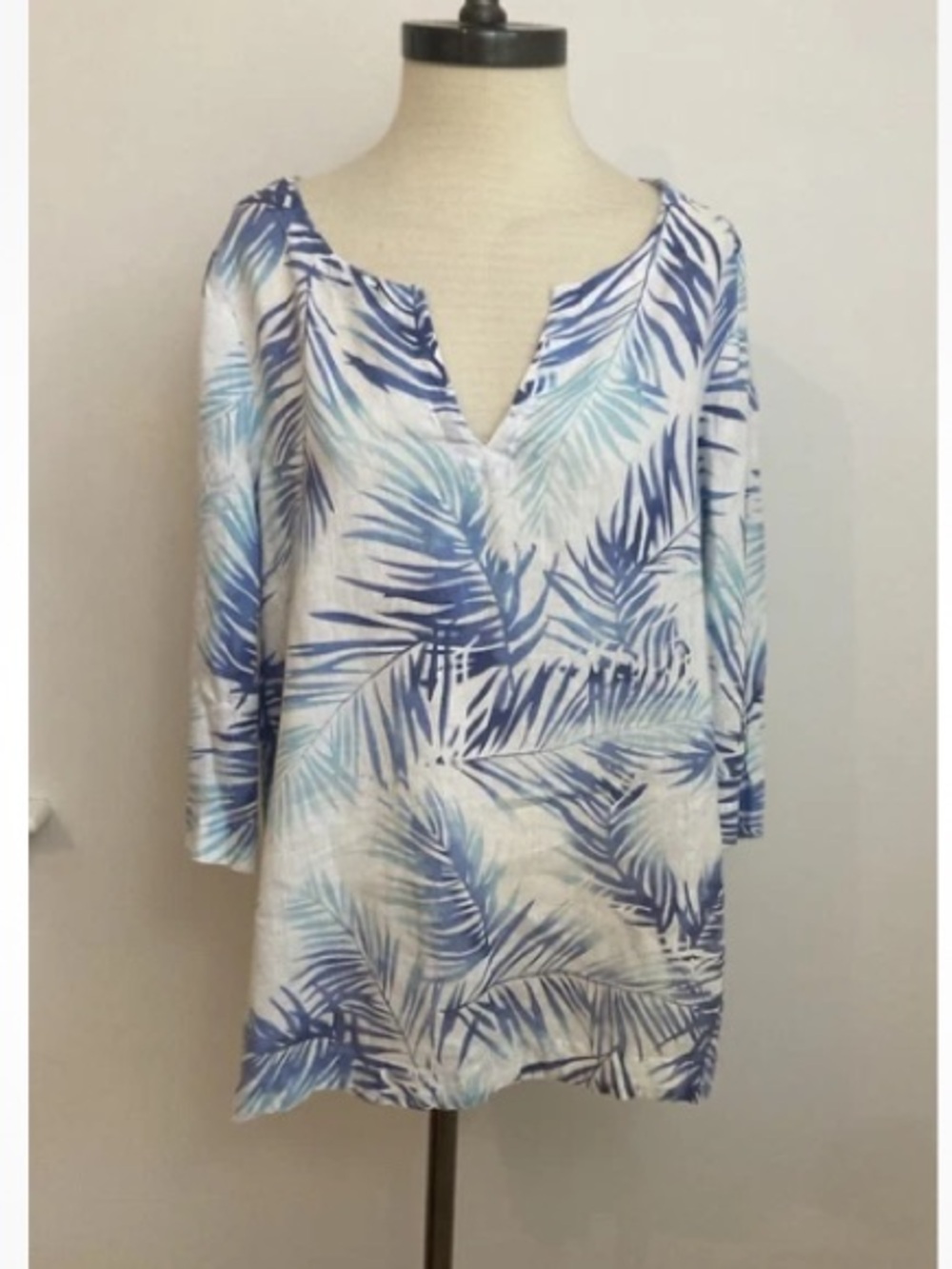 8-2 J Jill 100% Linen Tunic Top White Tropical Large